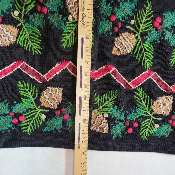 Design Options Jane Gordon VTG Christmas Cardigan Sweater XL Black Pinecones - Picture 10 of 12